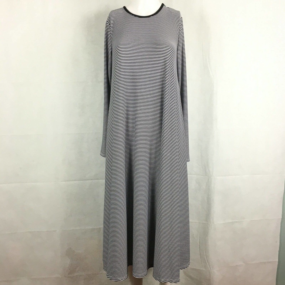 MUR Dress Womens Sz XS Black White Striped Stretch Knit Long Sleeve Maxi